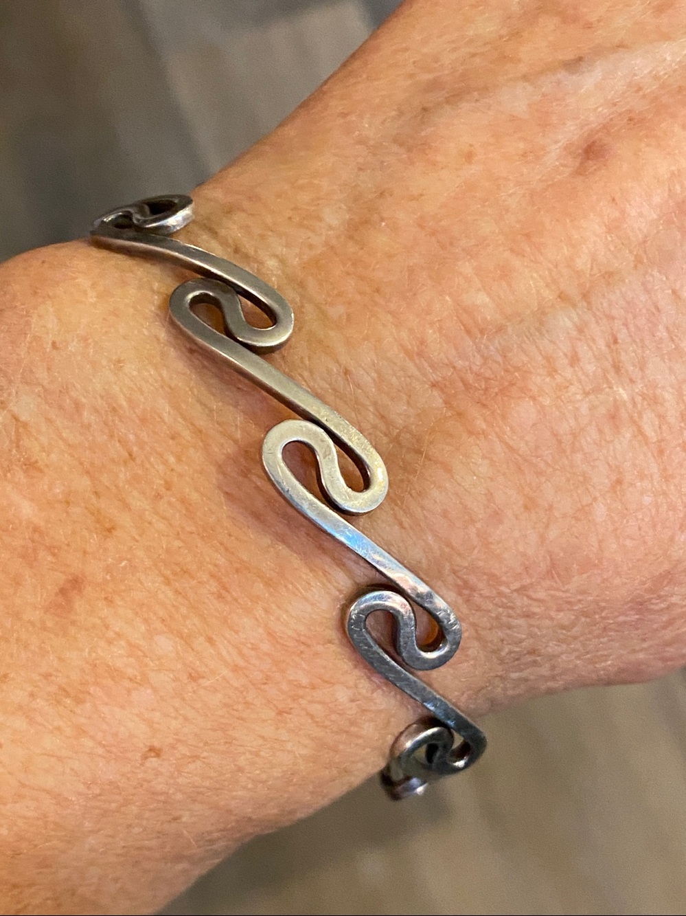 Vintage Sterling Silver Swirl Bracelet 925 Adjustable Modernist Cuff